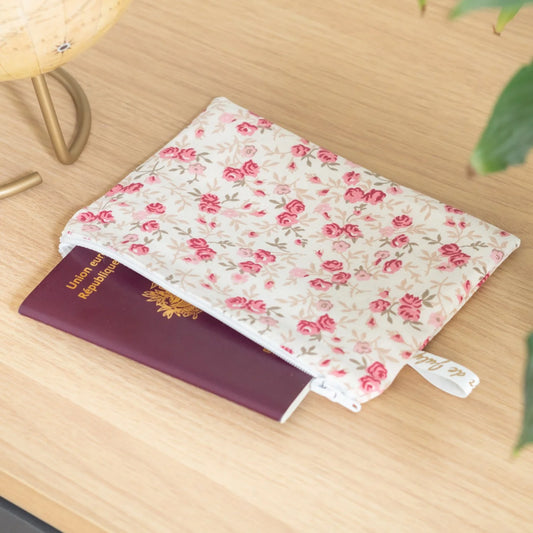 Pochette à main plate en tissu Roseraie - L'Atelier de July