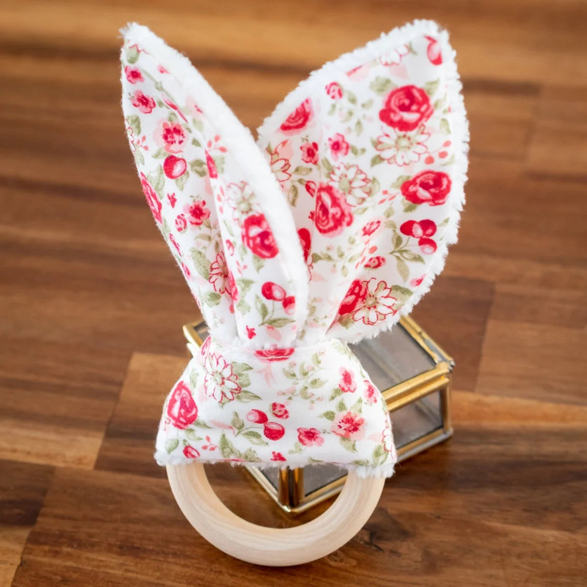 Anneau de dentition Rose Rouge pour bébé tissu Bio