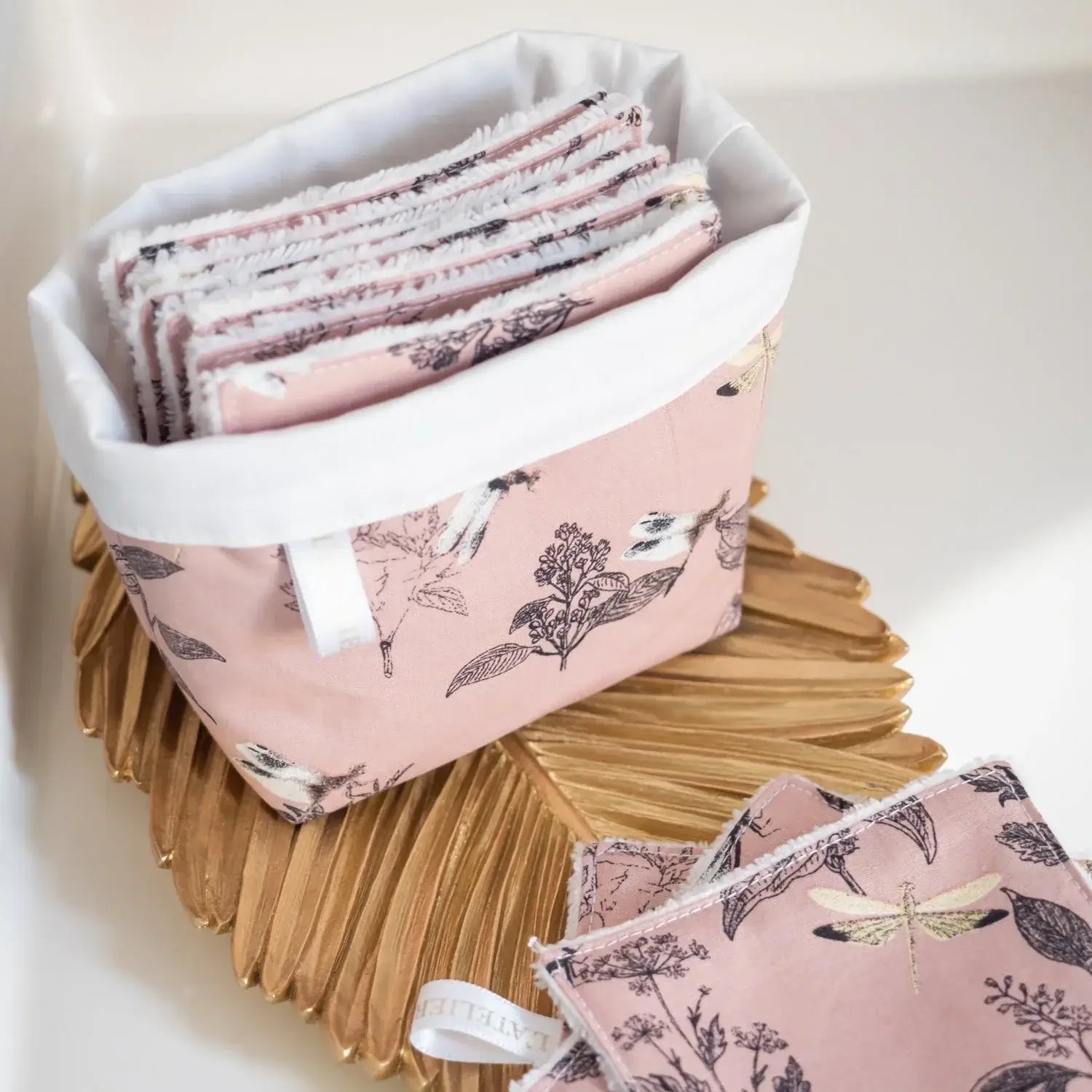 Coton lavable Bio et panier L'Herboriste Rose