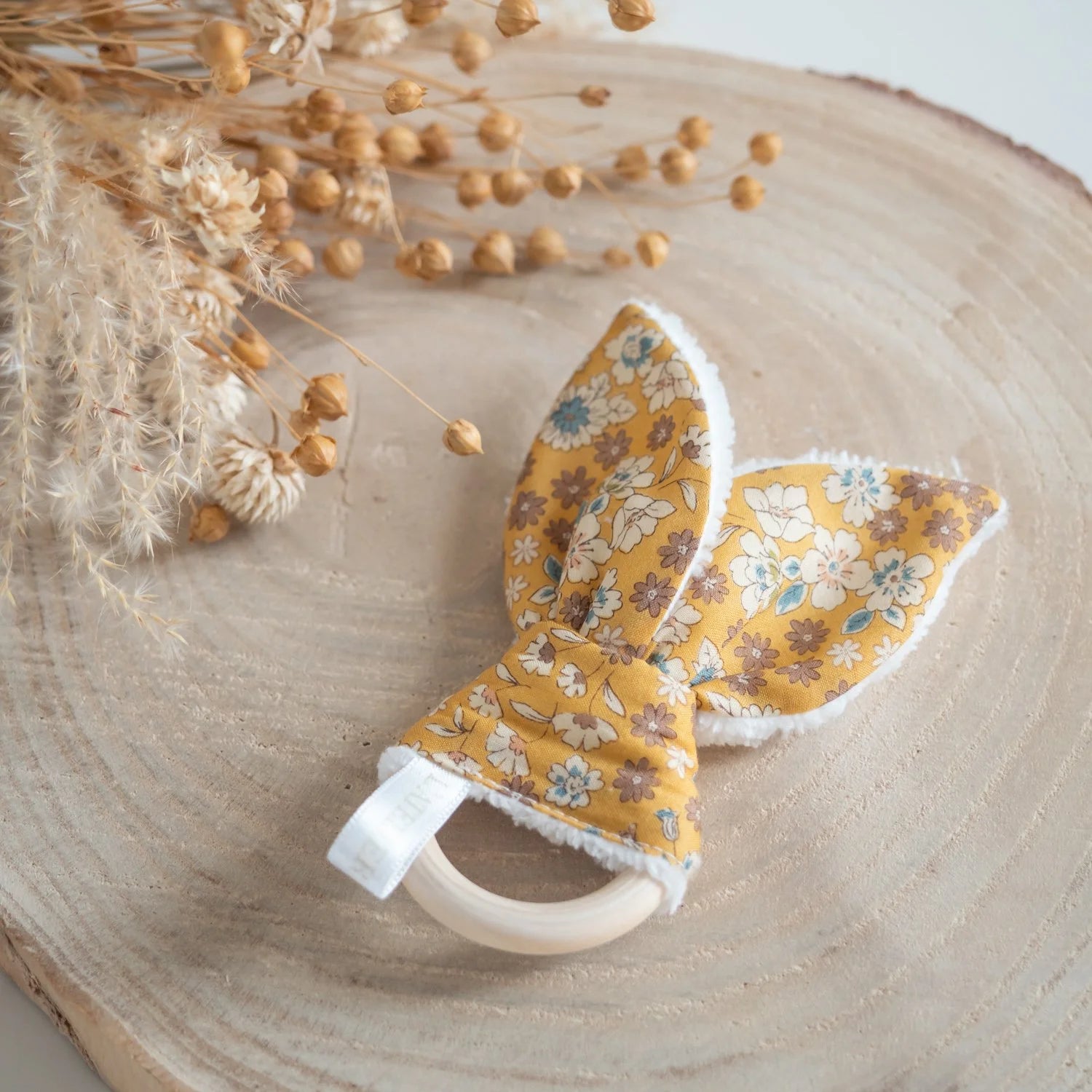 Anneau de dentition Liberty Moutarde pour bébé tissu Bio - L'Atelier de July
