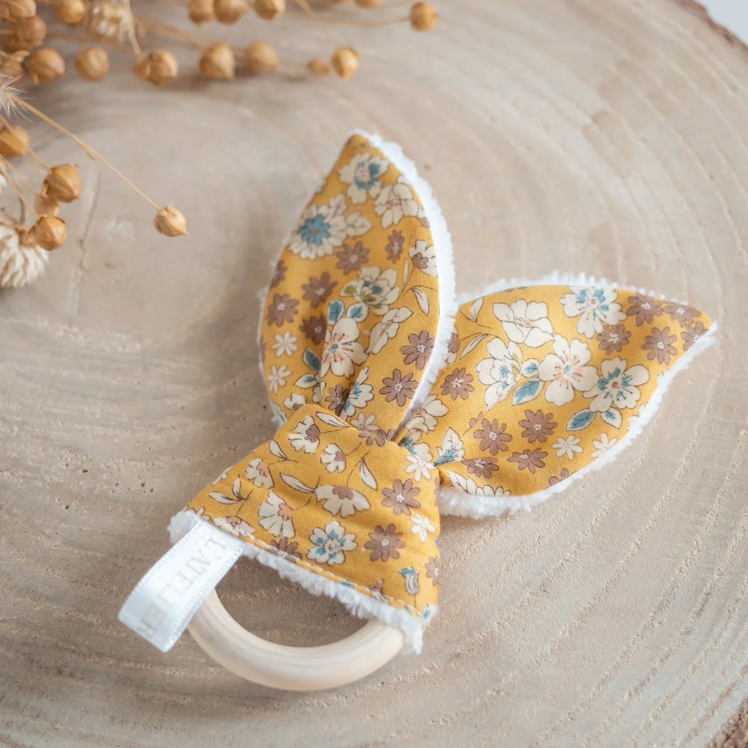Anneau de dentition Liberty Moutarde pour bébé tissu Bio - L'Atelier de July