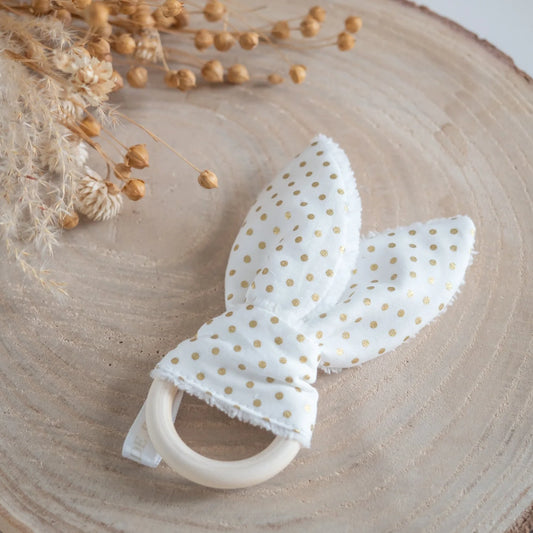Anneau de dentition Pois Doré pour bébé tissu Bio - L'Atelier de July
