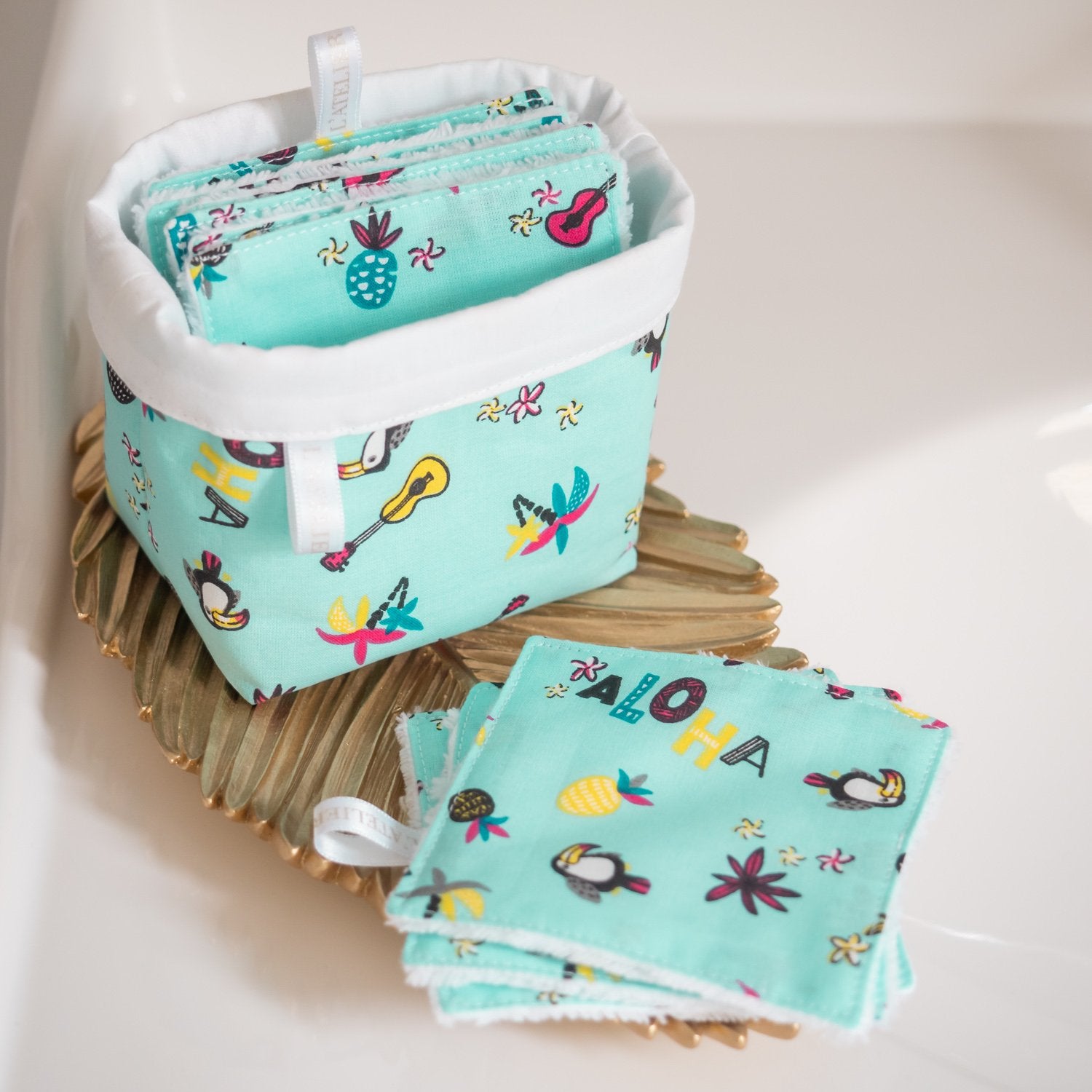Coton lavable réutilisable en tissu et panier Aloha - L'Atelier de July
