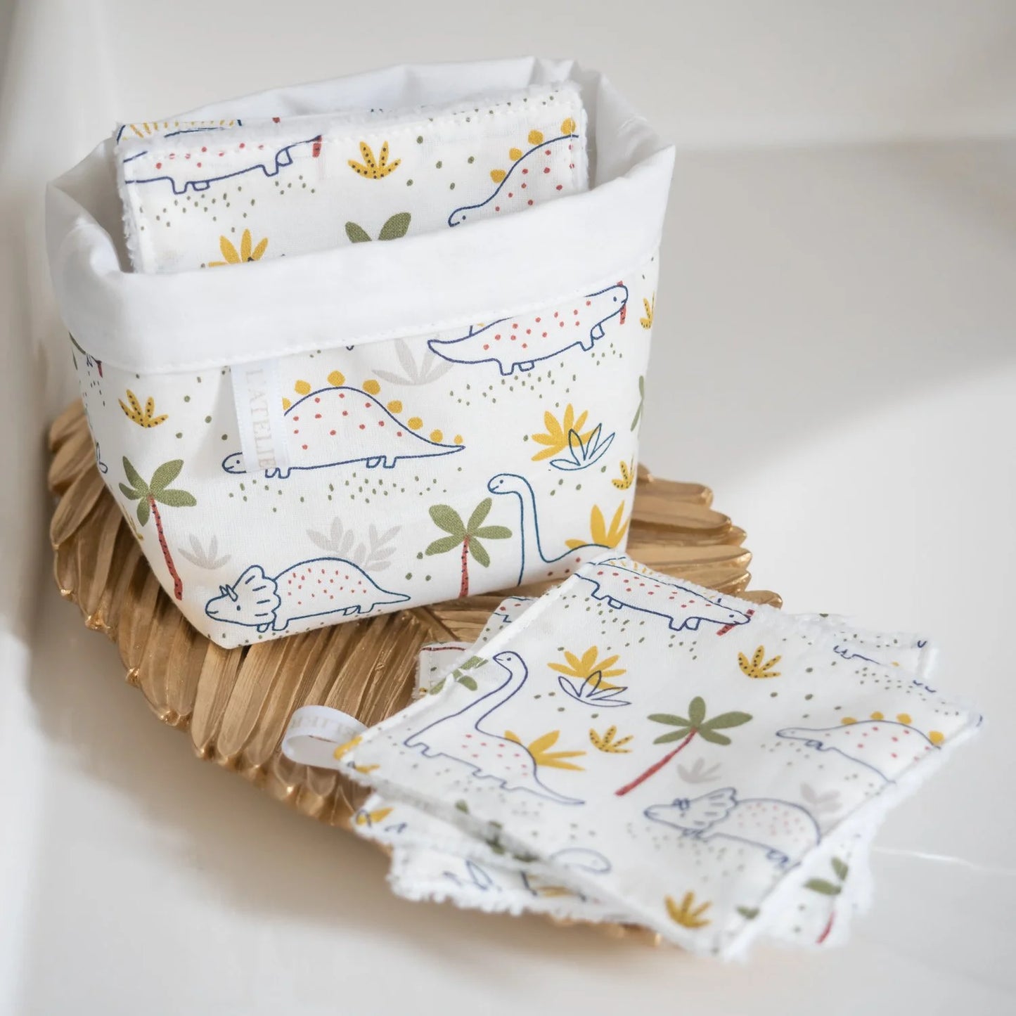 Coton lavable Bio et panier Dino - L'Atelier de July
