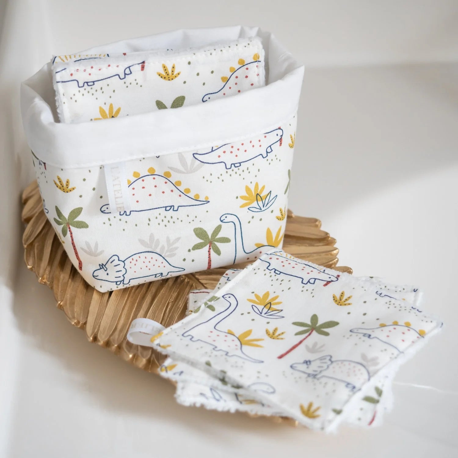 Coton lavable réutilisable en tissu et panier Dino - L'Atelier de July