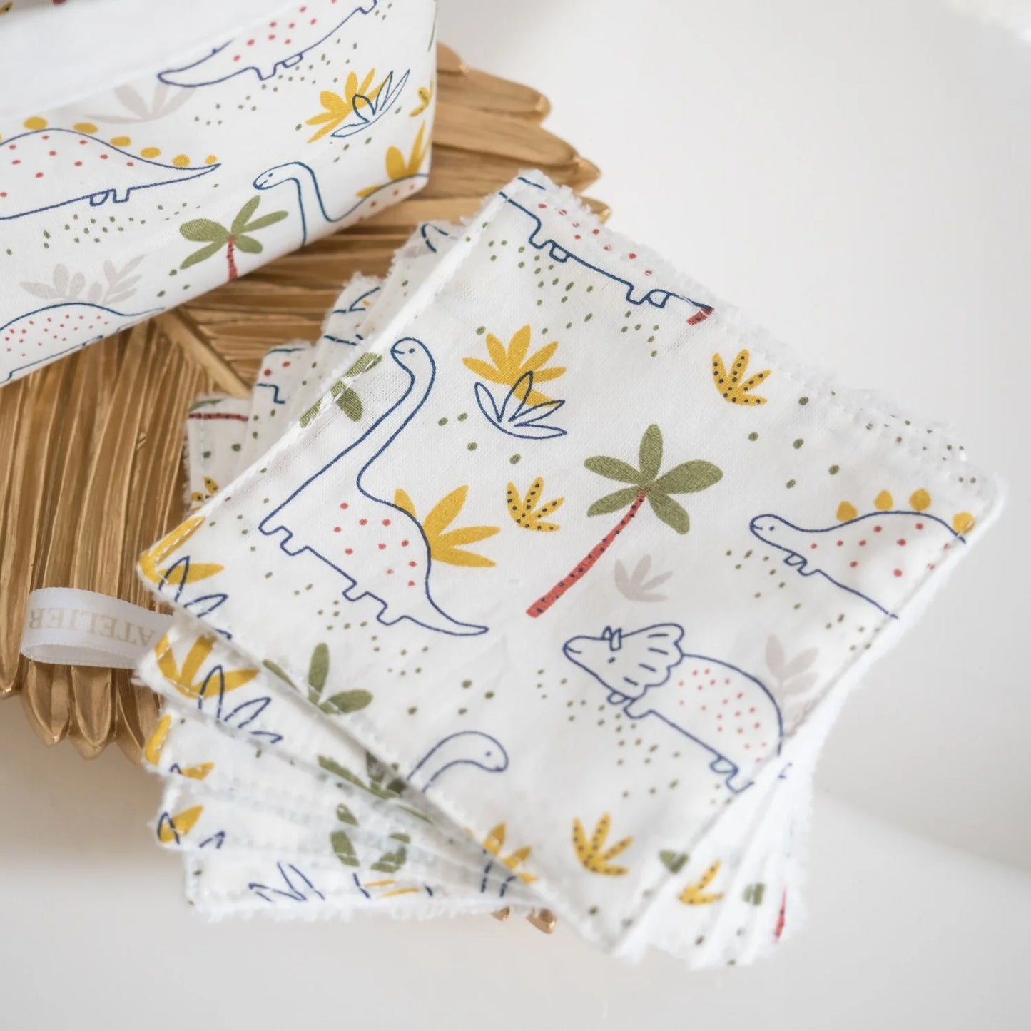Coton lavable Bio et panier Dino - L'Atelier de July