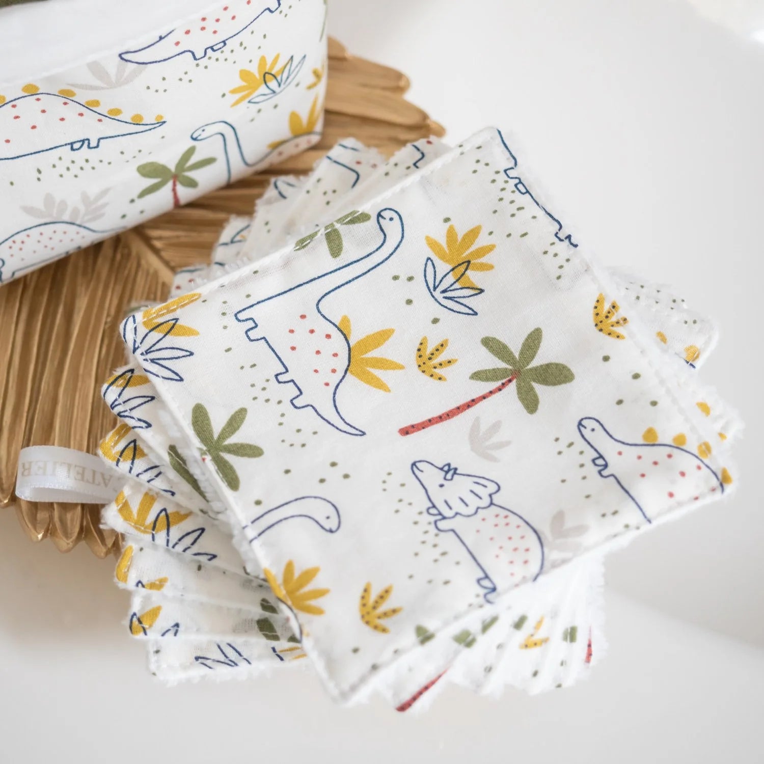 Coton lavable Bio et panier Dino - L'Atelier de July