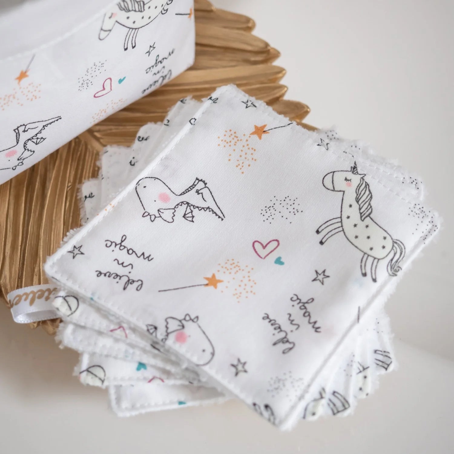 Coton lavable Bio et panier Licornes phosphorescentes - L'Atelier de July