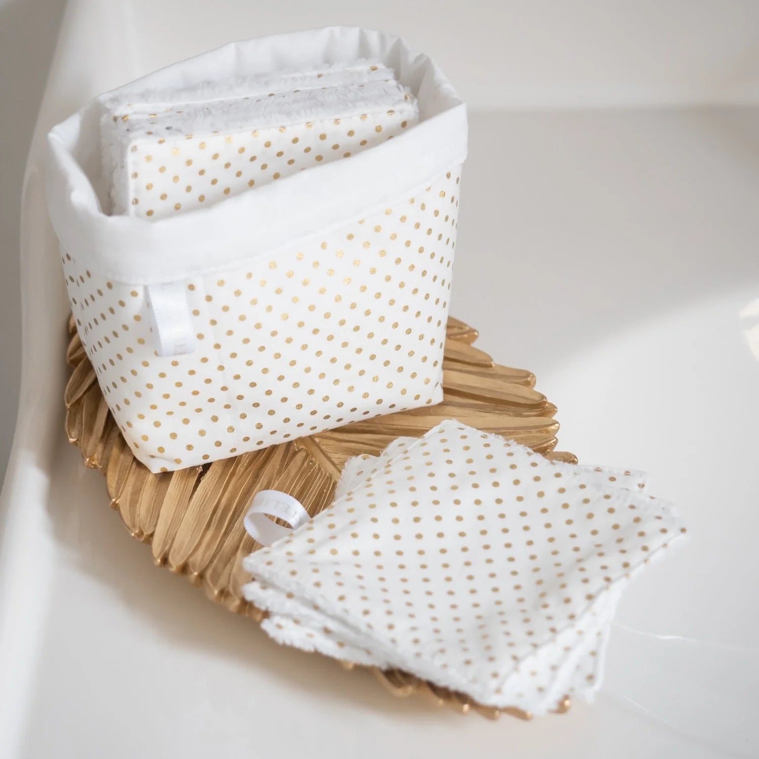 Coton lavable réutilisable en tissu et panier Pois Doré - L'Atelier de July