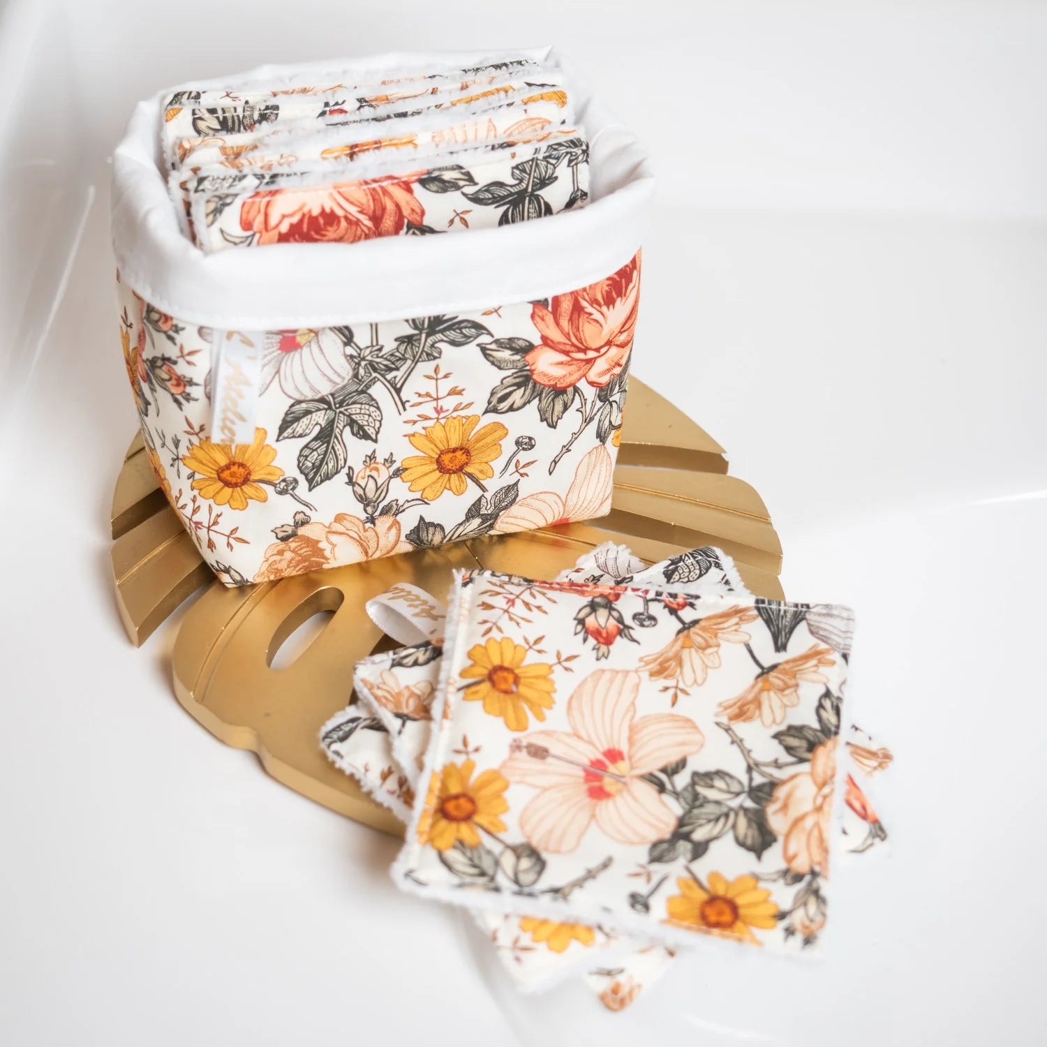 Coton lavable réutilisable en tissu et panier Jardin Anglais - L'Atelier de July