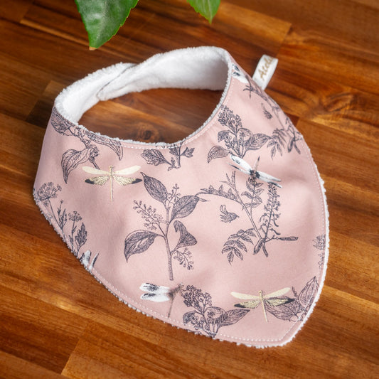 Bavoir bandana en tissu bio Oeko-Tex L'Herboriste rose - L'Atelier de July