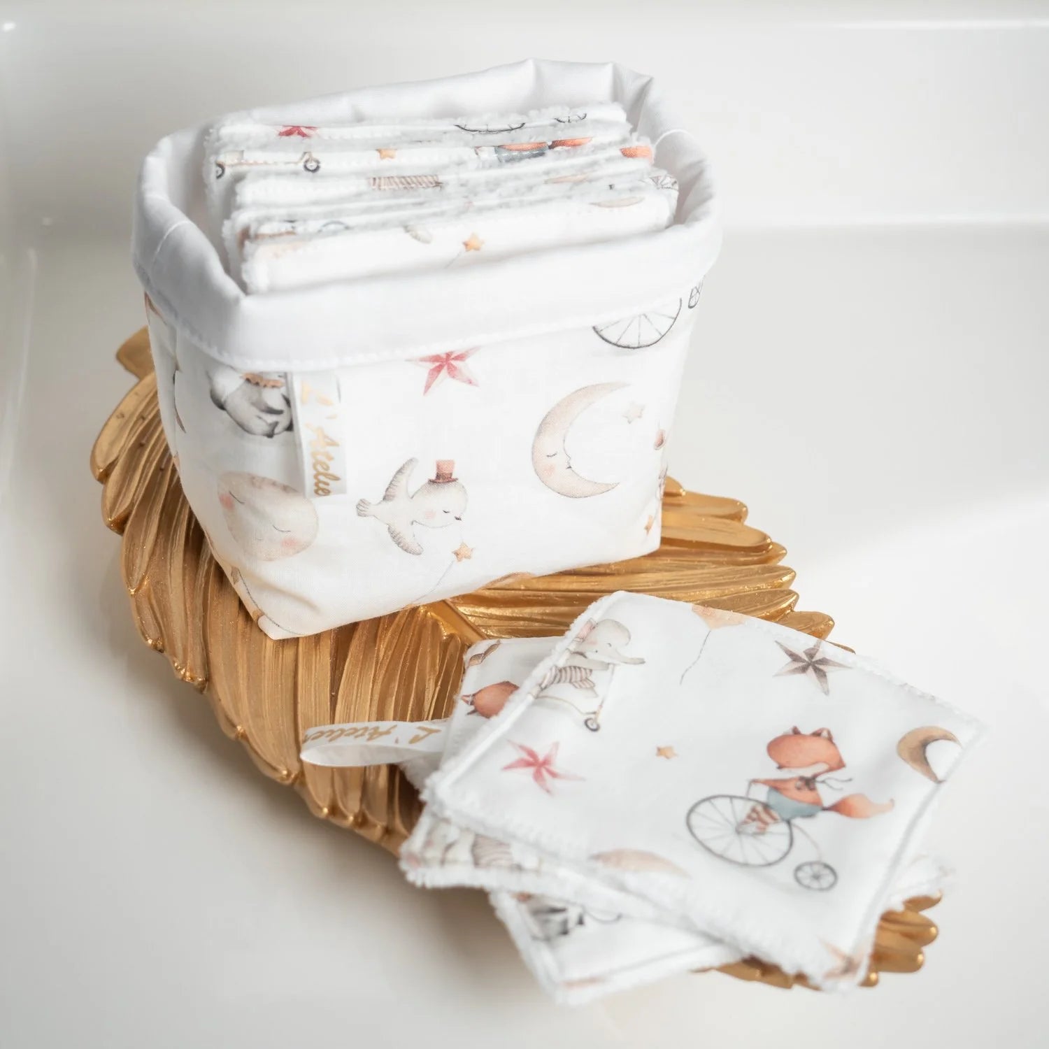 Coton lavable réutilisable en tissu et panier Clair de lune - L'Atelier de July