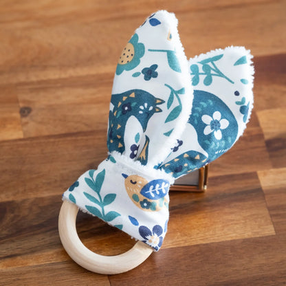 Anneau de dentition Wood oreilles de lapin pour bébé tissu bio