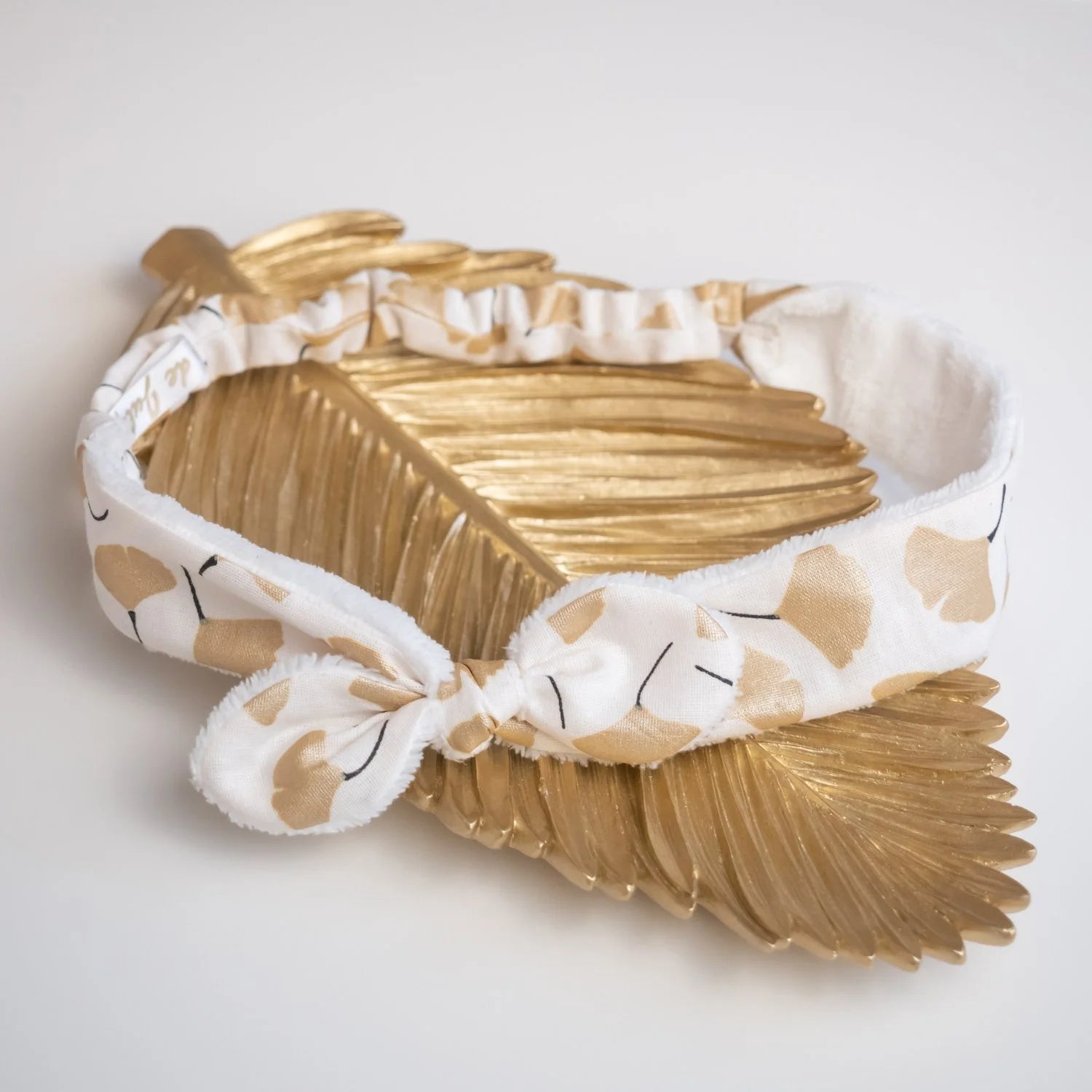 Bandeau démaquillant éponge en tissu Bio Ginkgo Doré - L'Atelier de July