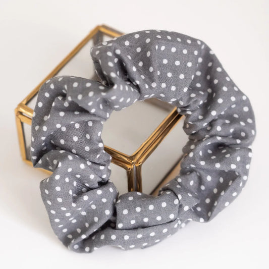 Chouchou en tissu Bio Gris Pois fait main pour femme ou enfant - L'Atelier de July