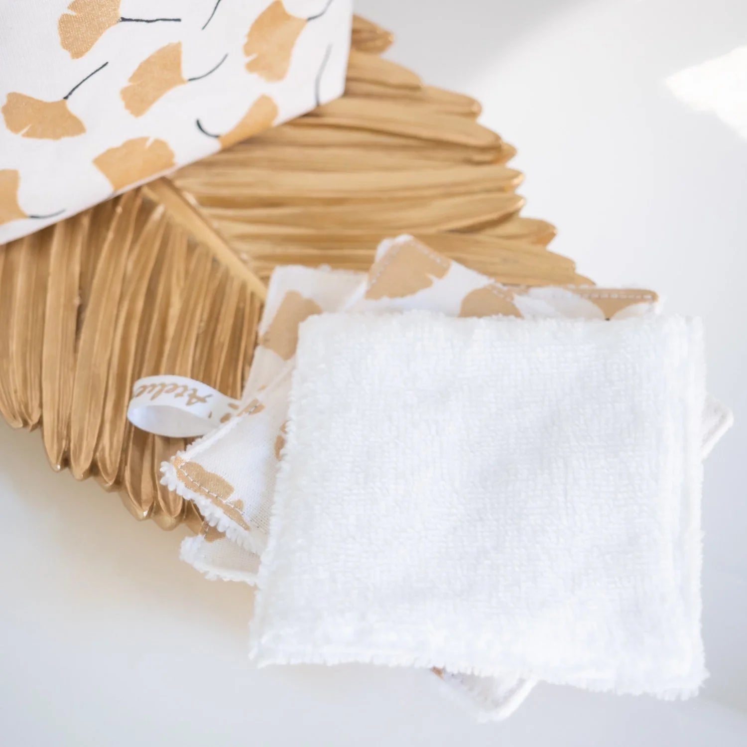 Coton lavable Bio et panier Ginkgo Doré - L'Atelier de July