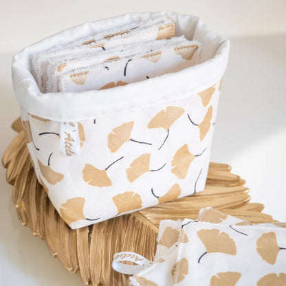 Coton lavable Bio et panier Ginkgo Doré - L'Atelier de July