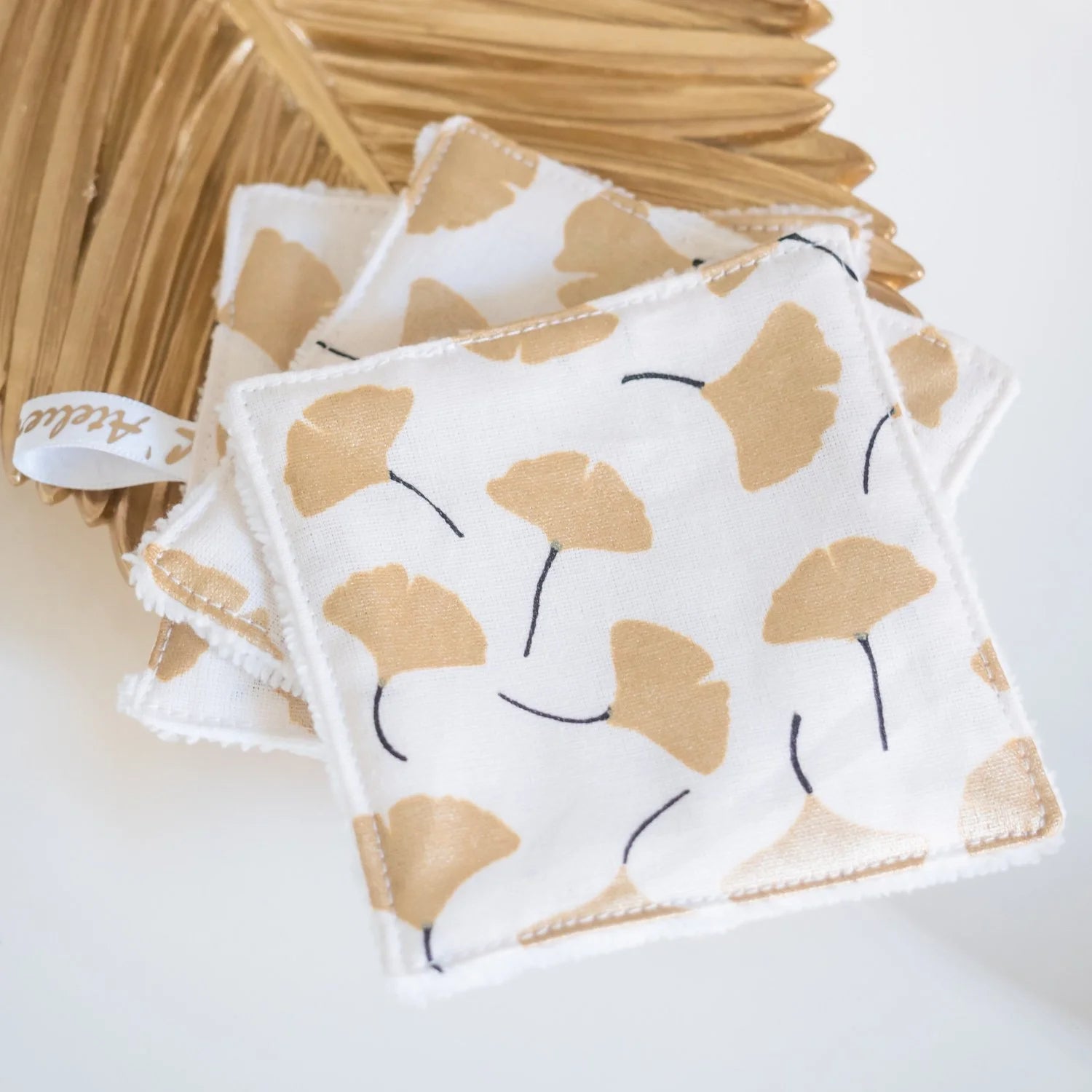 Coton lavable Bio et panier Ginkgo Doré - L'Atelier de July