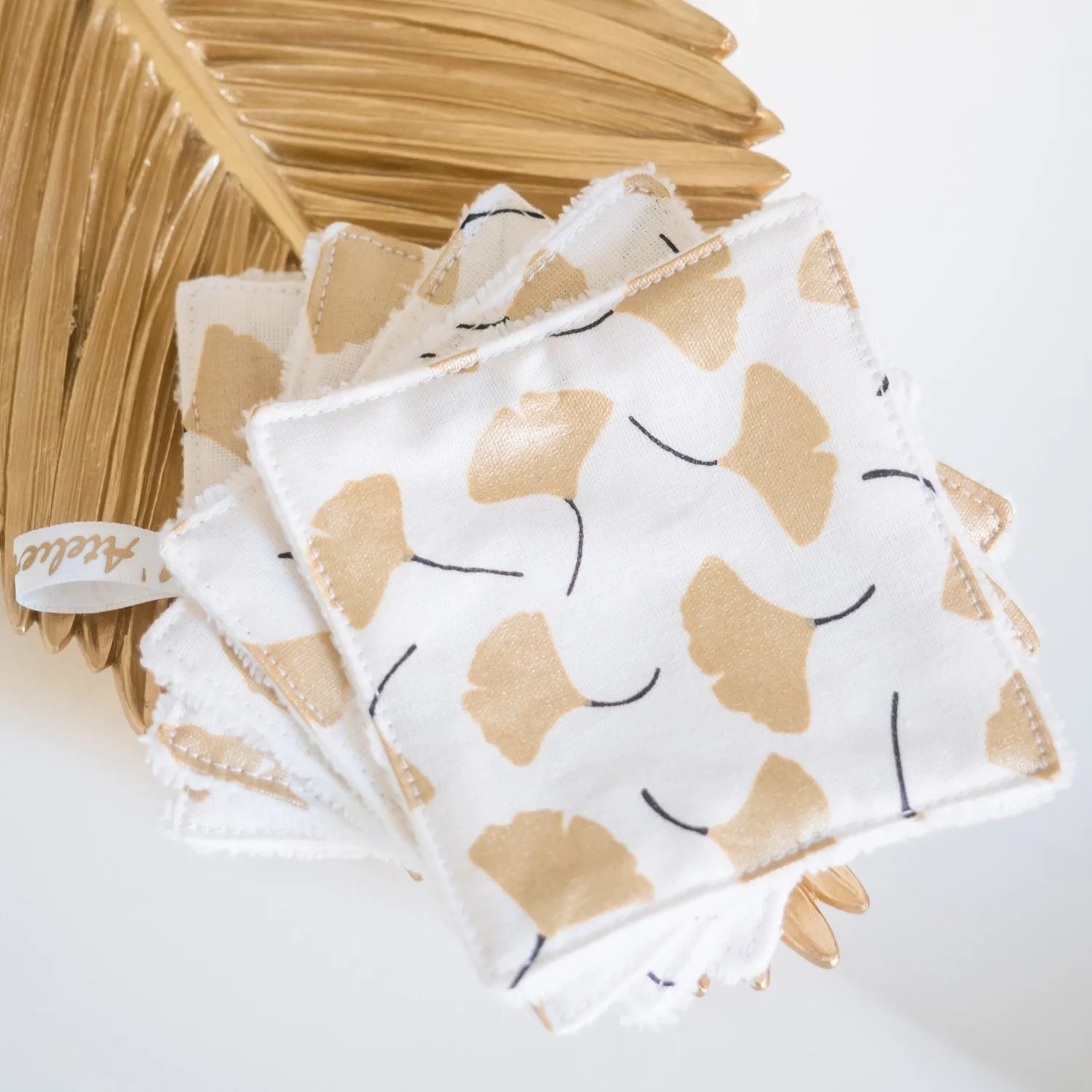 Coton lavable Bio et panier Ginkgo Doré - L'Atelier de July