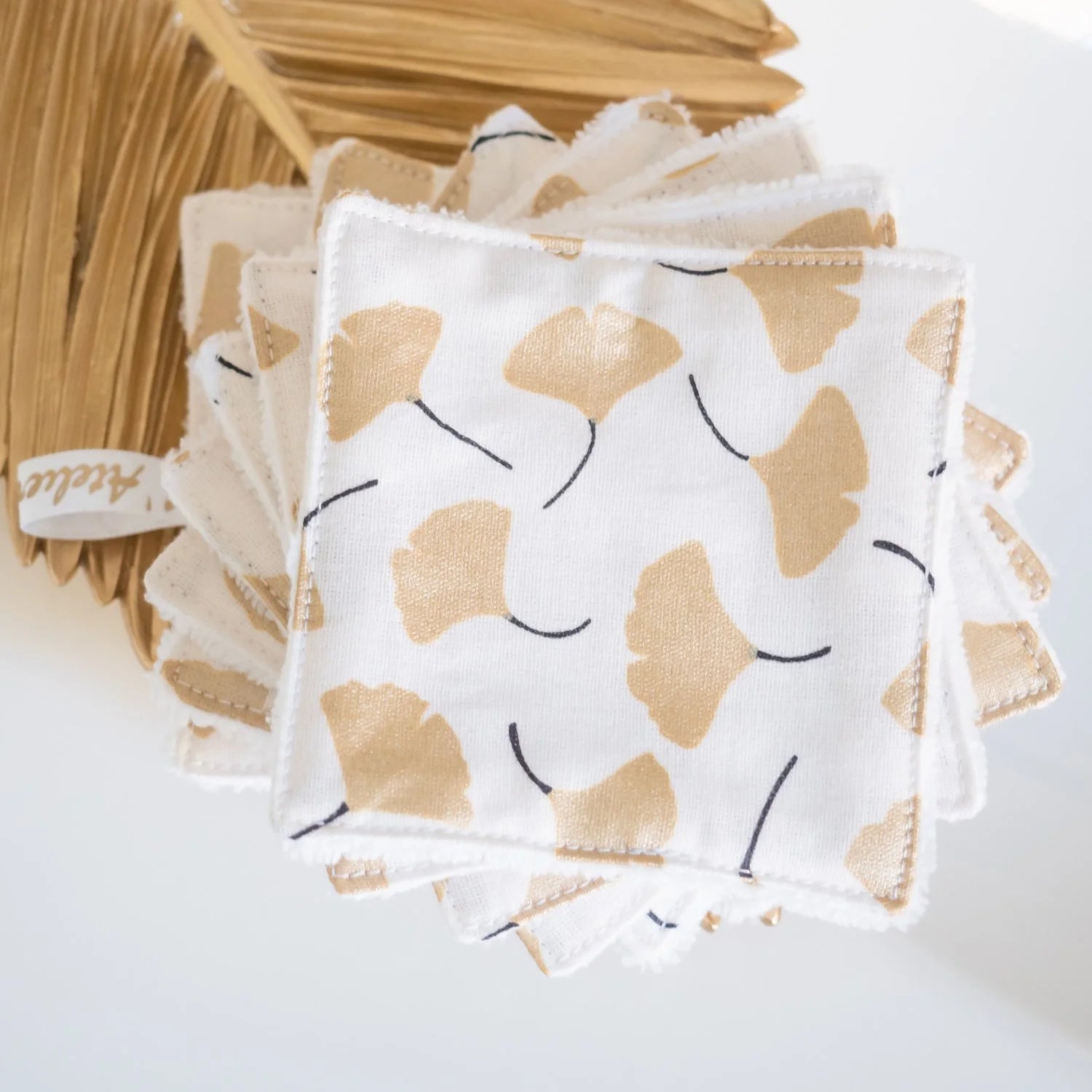Coton lavable Bio et panier Ginkgo Doré - L'Atelier de July