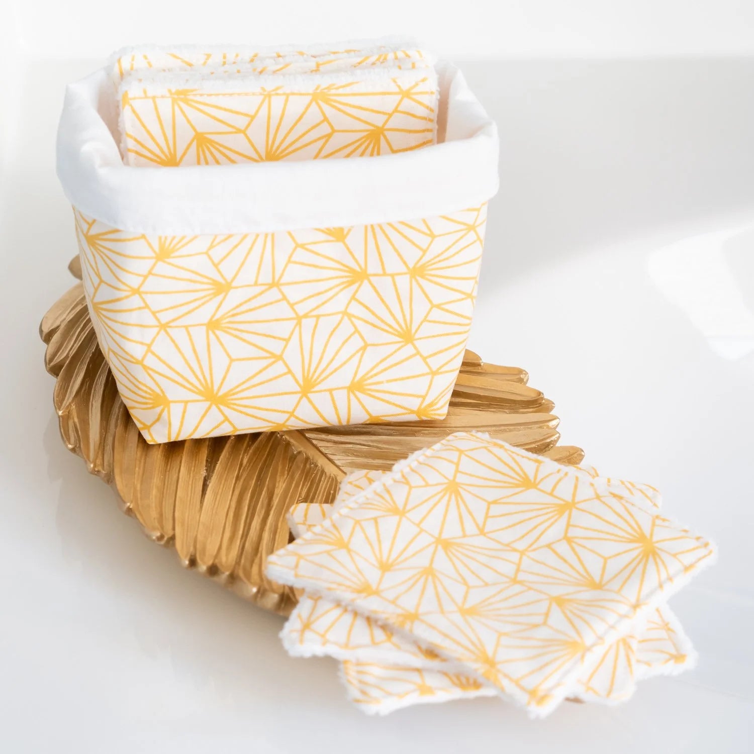 Coton lavable réutilisable en tissu et panier Graphique jaune - L'Atelier de July