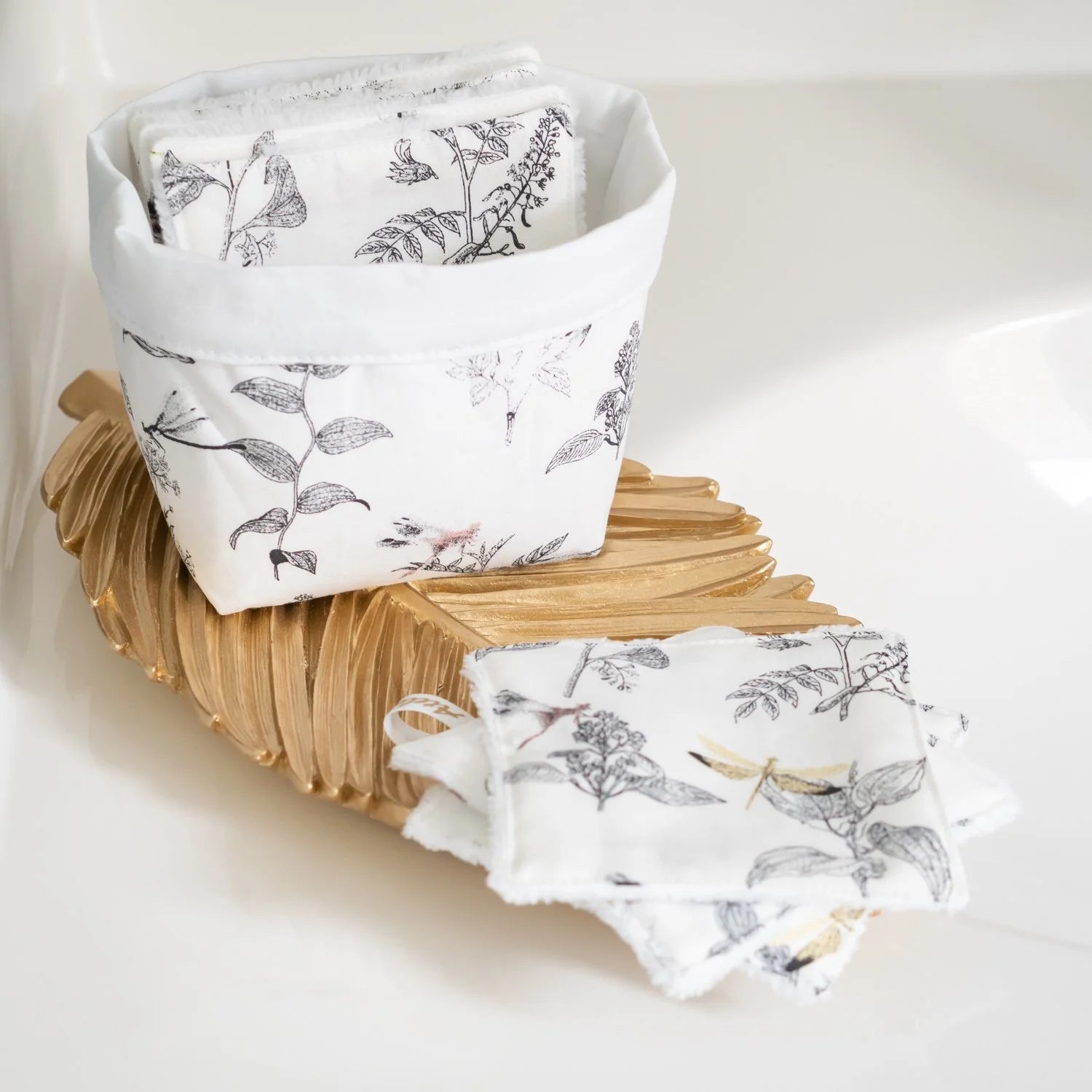 Coton lavable réutilisable en tissu et panier L'Herboriste - L'Atelier de July