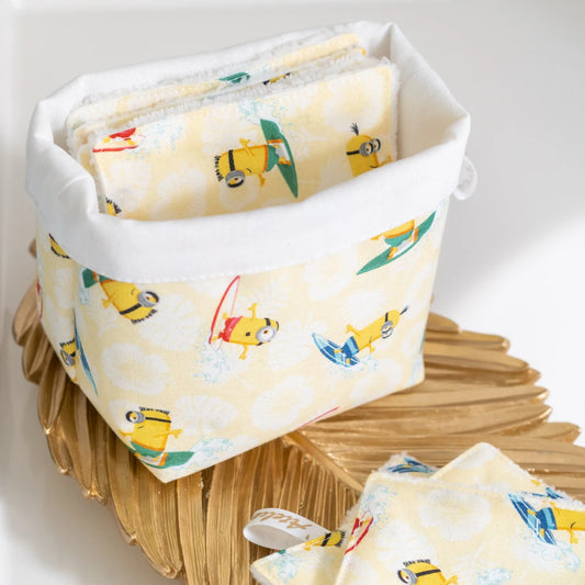 Coton lavable Bio et panier Les Minions Surfeur