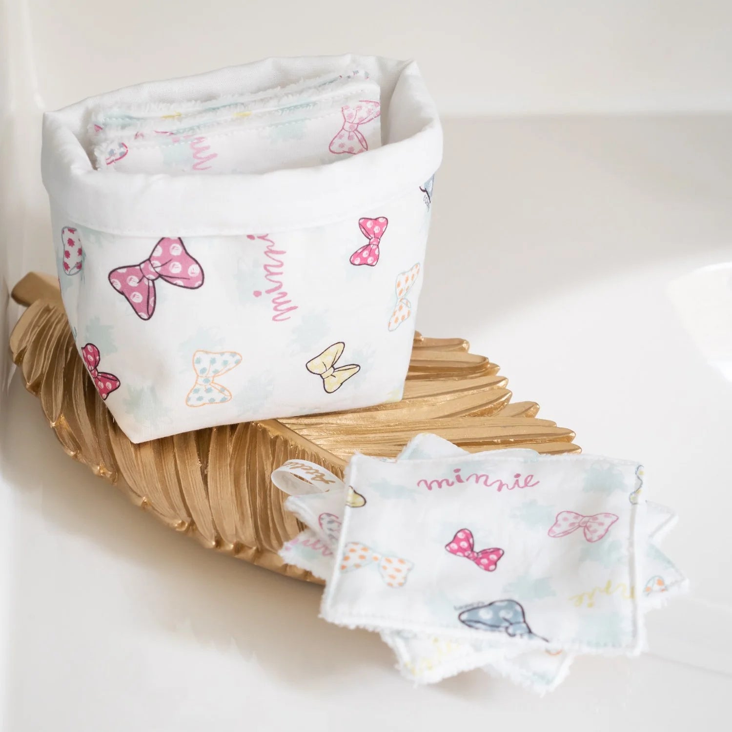 Coton lavable réutilisable en tissu et panier Minnie Papillons - L'Atelier de July