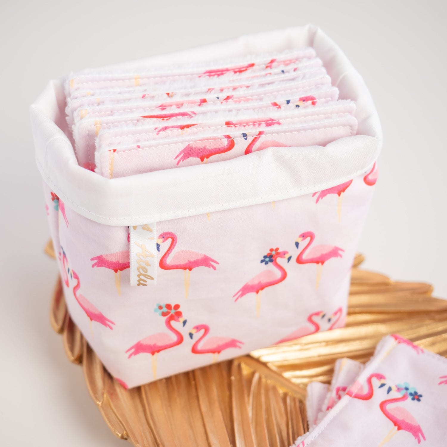 Coton lavable Bio et panier Flamingo - L'Atelier de July