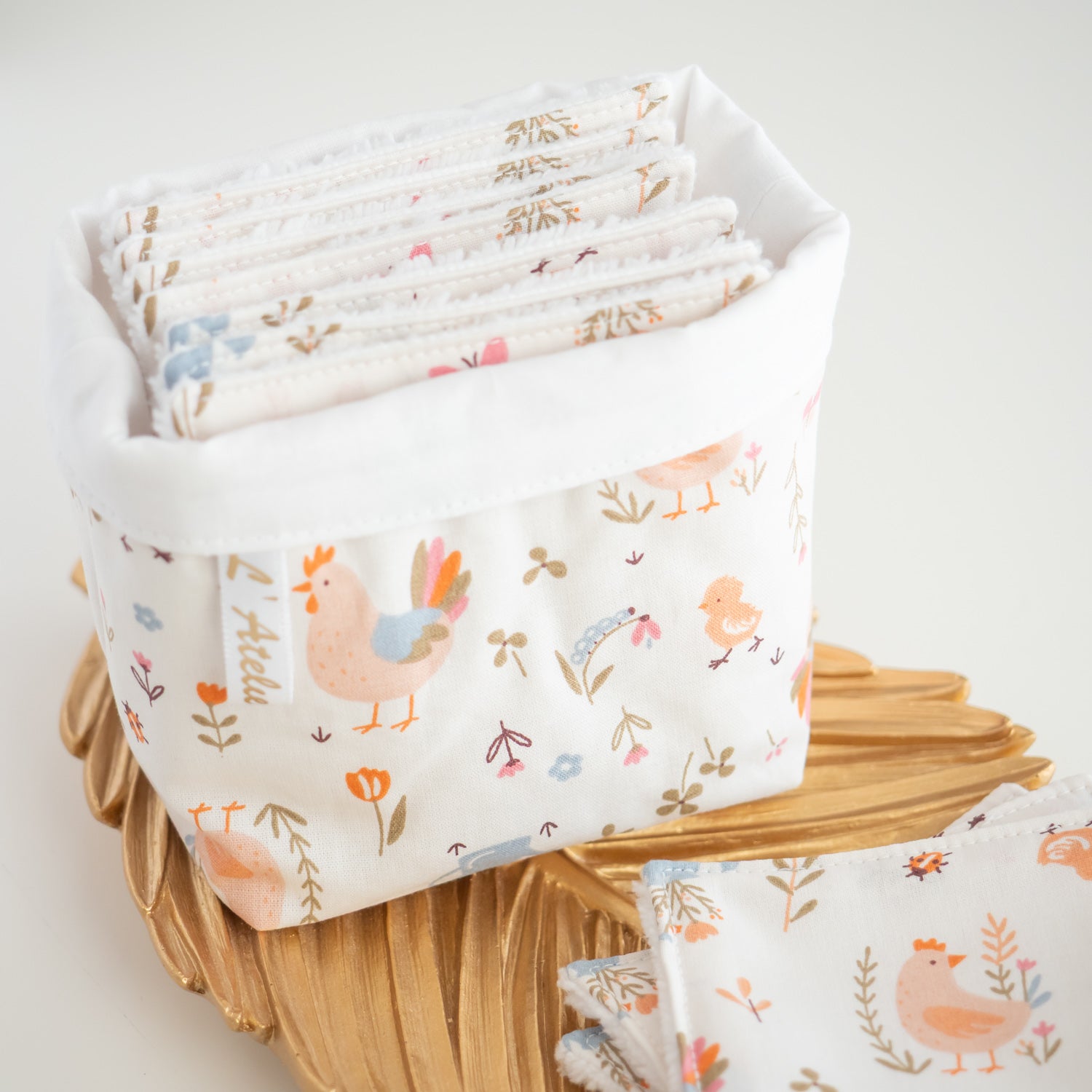 Coton lavable réutilisable en tissu et panier Cocotte - L'Atelier de July