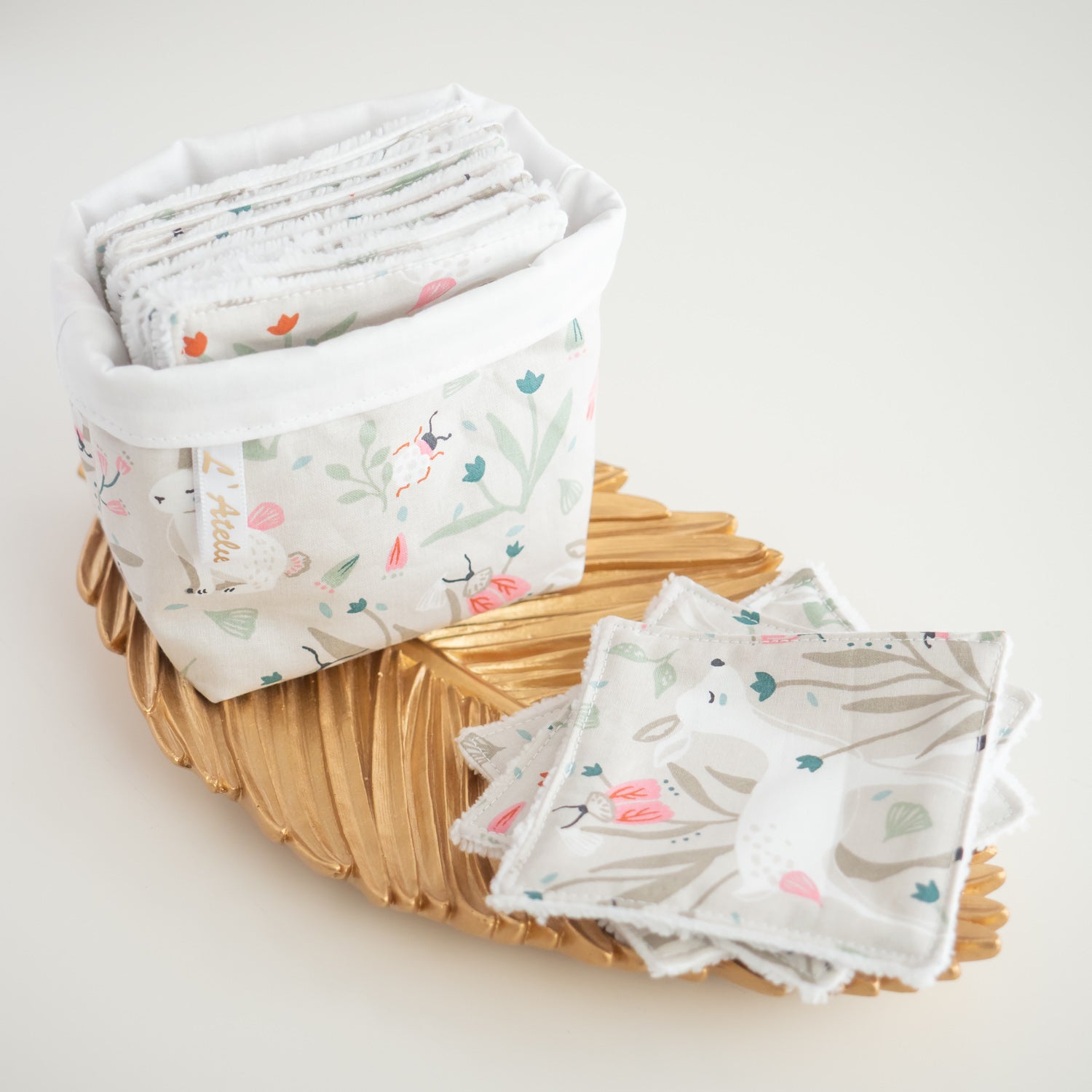 Coton lavable réutilisable en tissu et panier Florina - L'Atelier de July