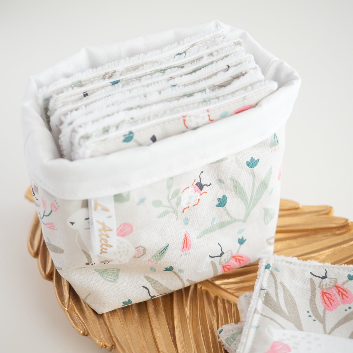 Coton lavable réutilisable en tissu et panier Florina - L'Atelier de July