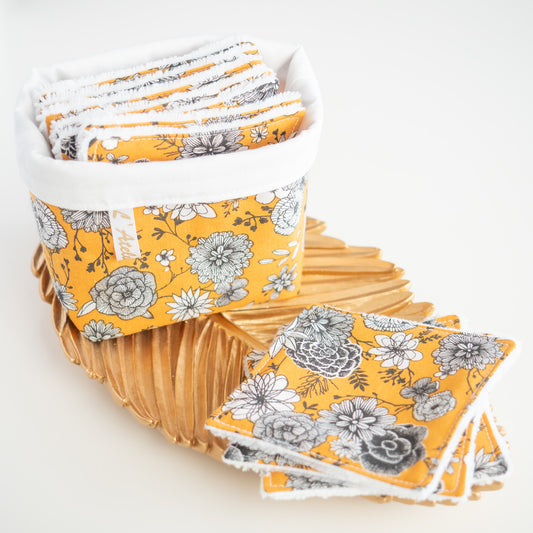 Coton lavable réutilisable en tissu et panier Mustard - L'Atelier de July