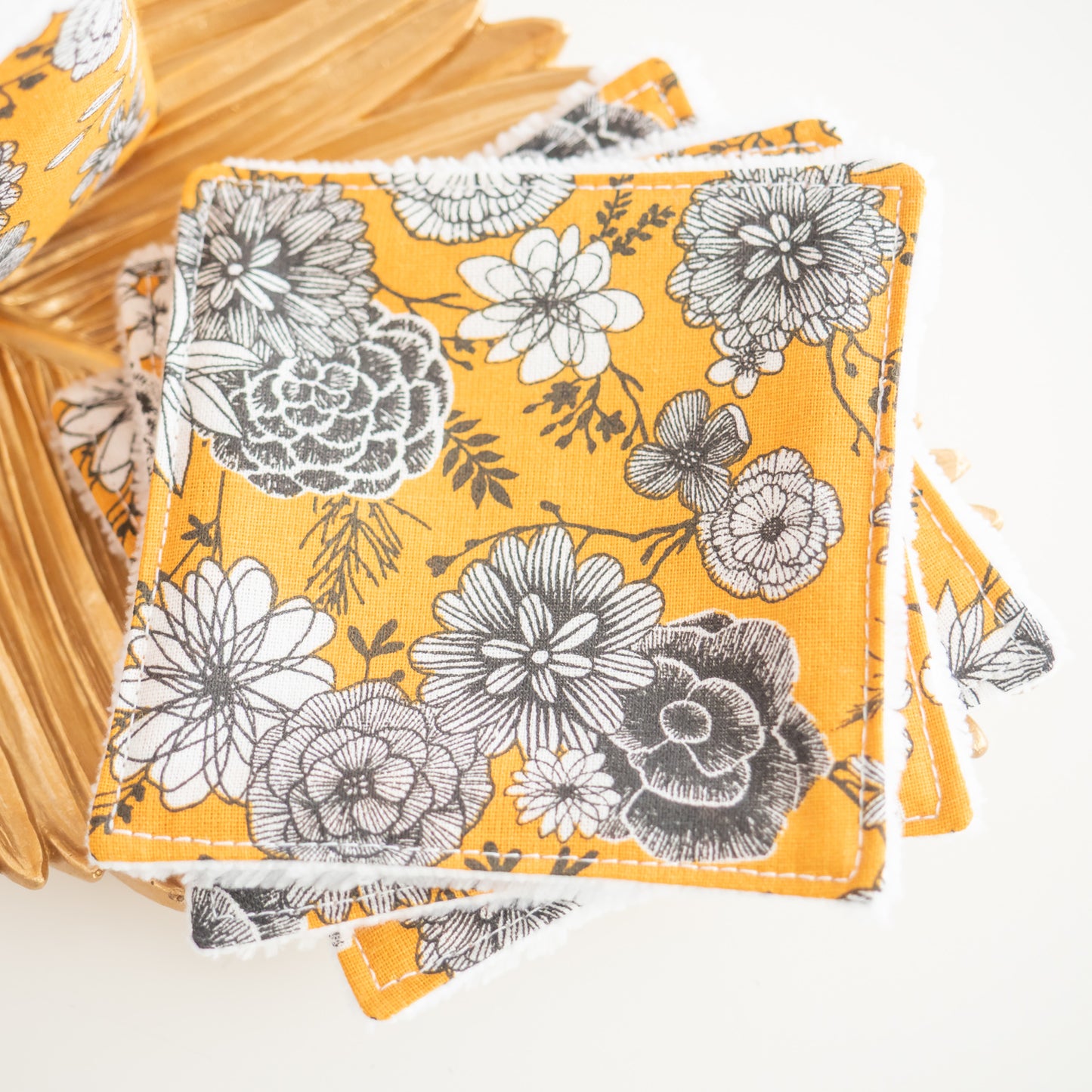 Coton lavable réutilisable en tissu et panier Mustard - L'Atelier de July