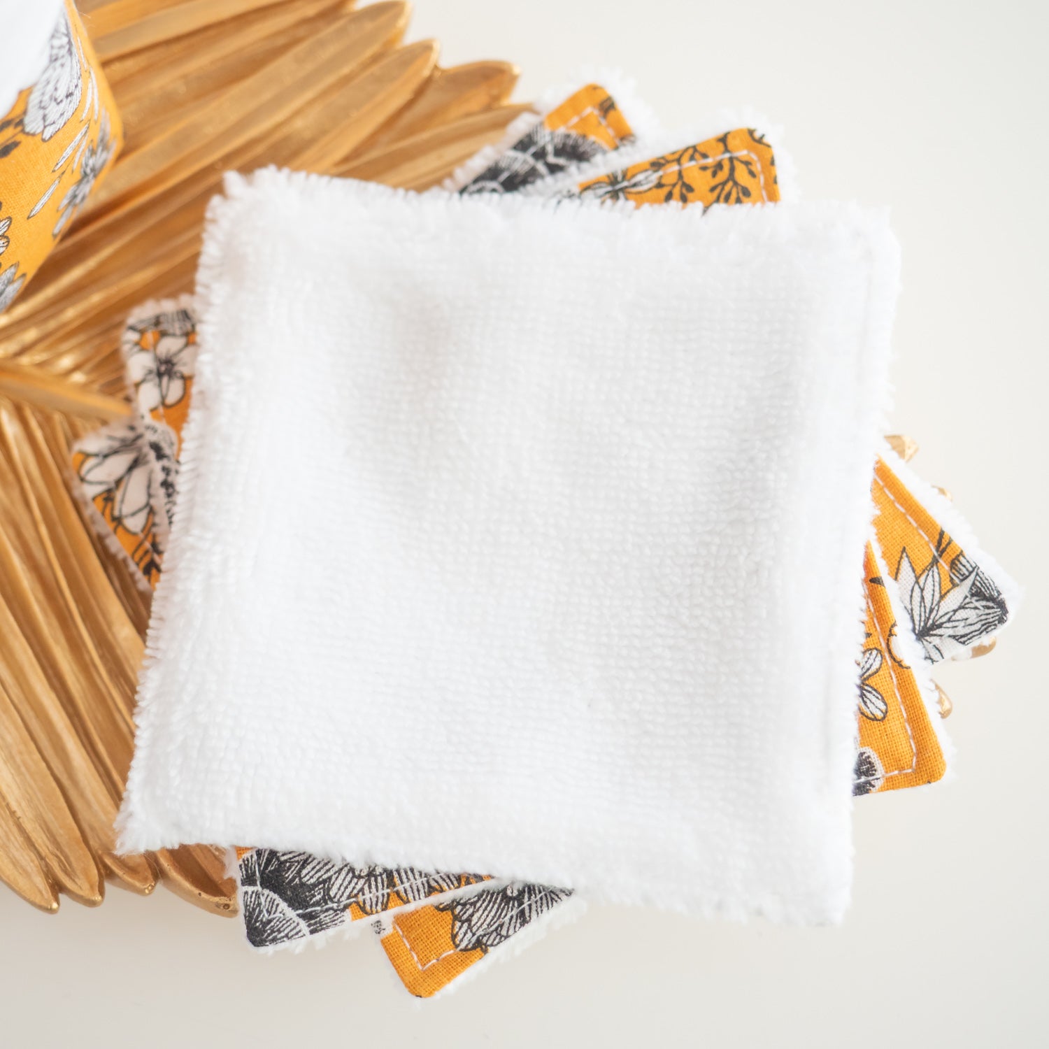 Coton lavable réutilisable en tissu et panier Mustard - L'Atelier de July