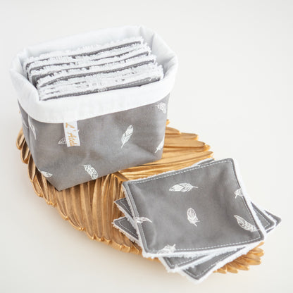 Coton lavable réutilisable en tissu et panier Plume - L'Atelier de July