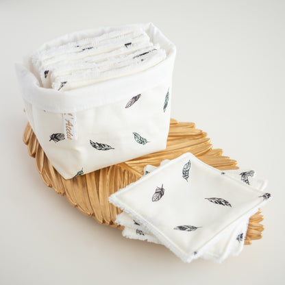 Coton lavable réutilisable en tissu et panier Plume noire - L'Atelier de July