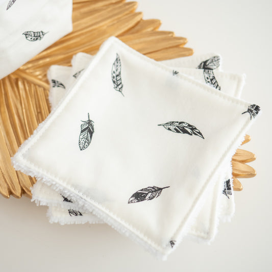Coton lavable réutilisable en tissu et panier Plume noire - L'Atelier de July