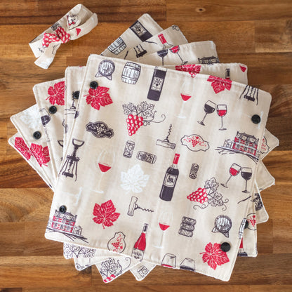 Essuie-tout en tissu lavable Bio "Vin" - Oeko-Tex