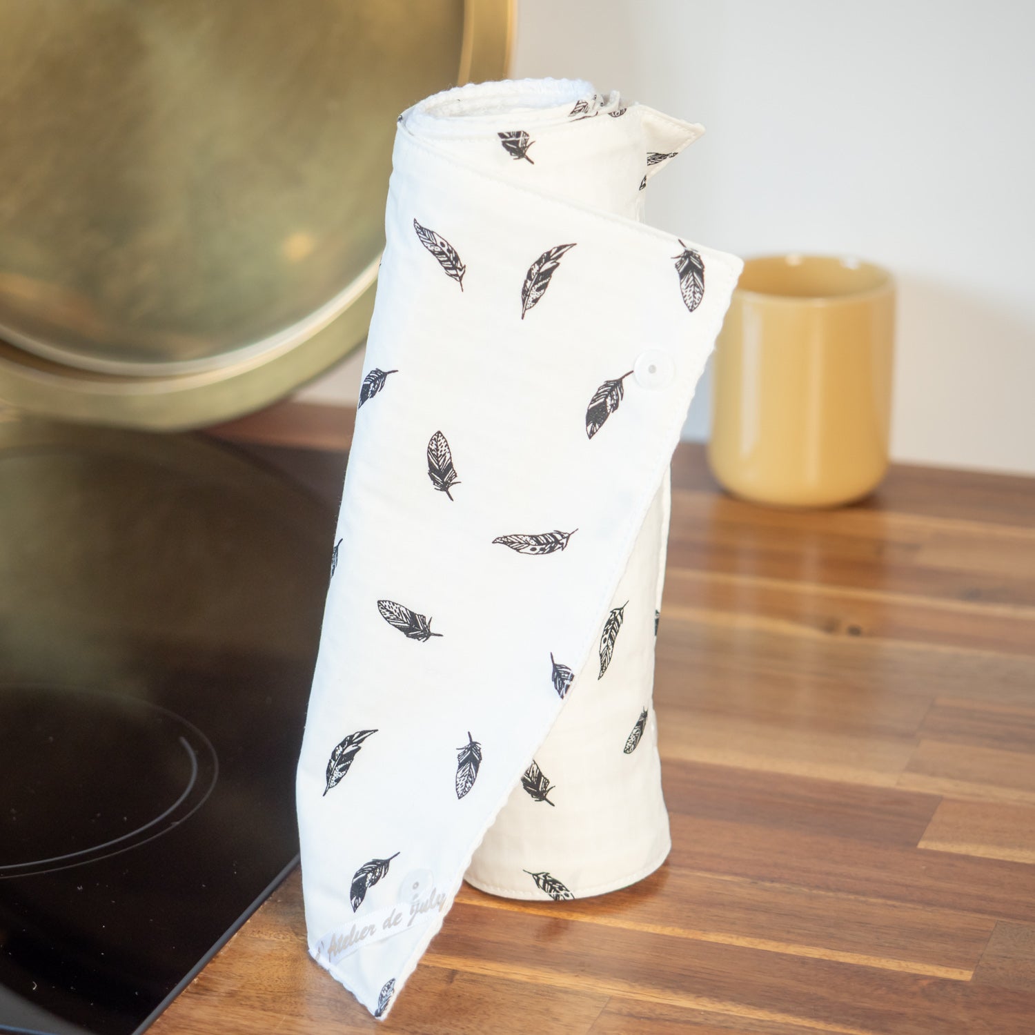 Essuie-tout lavable réutilisable en tissu et nid d’abeille Plume noire - L'Atelier de July