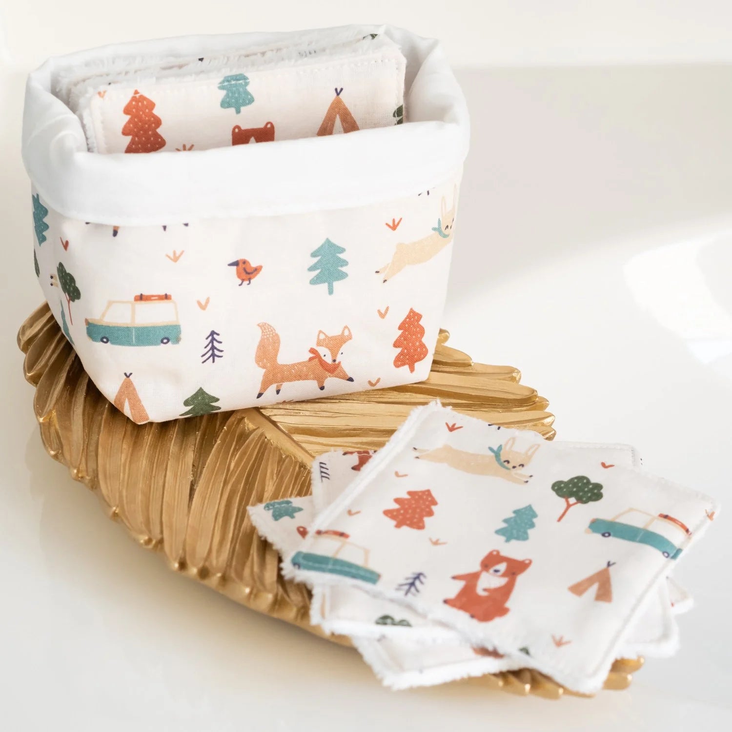 Coton lavable réutilisable en tissu et panier Forêt - L'Atelier de July