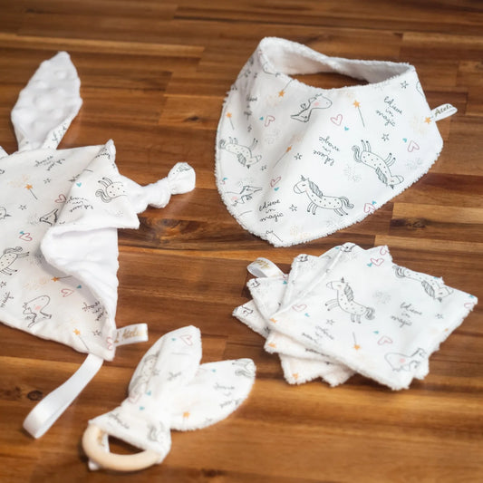 Lot naissance bébé BIO Licornes Phosphorescentes - L'Atelier de July
