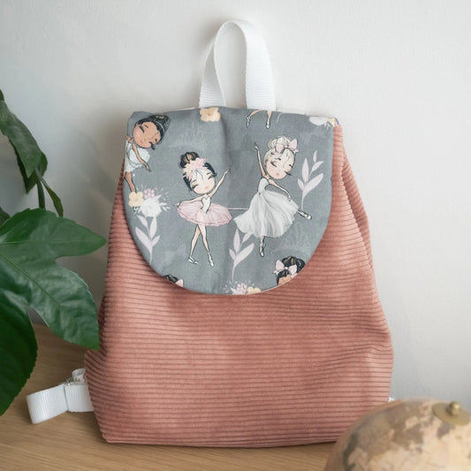 Sac à dos en velours côtelé rose et tissu Bio Ballerine - L'Atelier de July