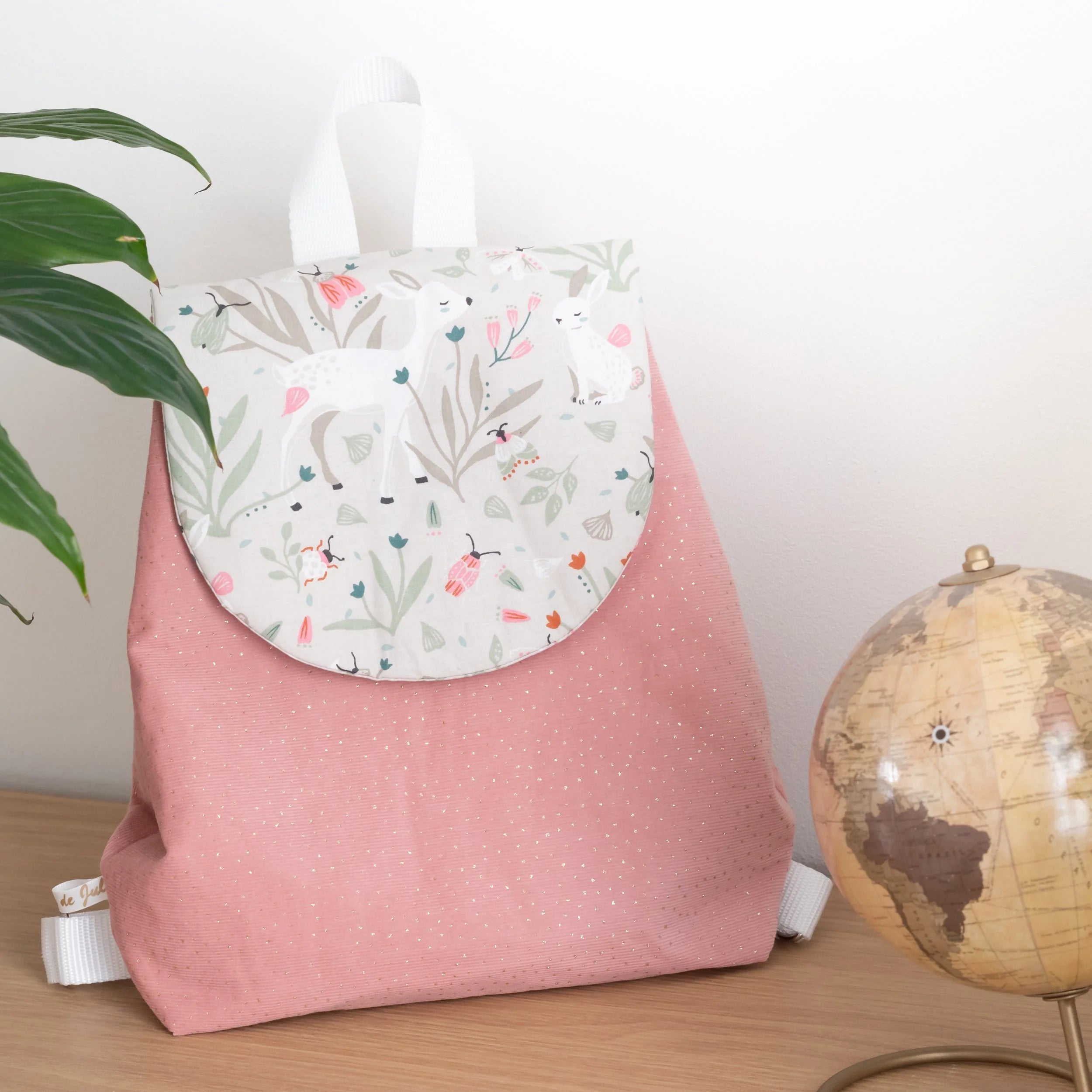 Sac à dos en velours rose à paillettes dorées et tissu Bambi - L'Atelier de July